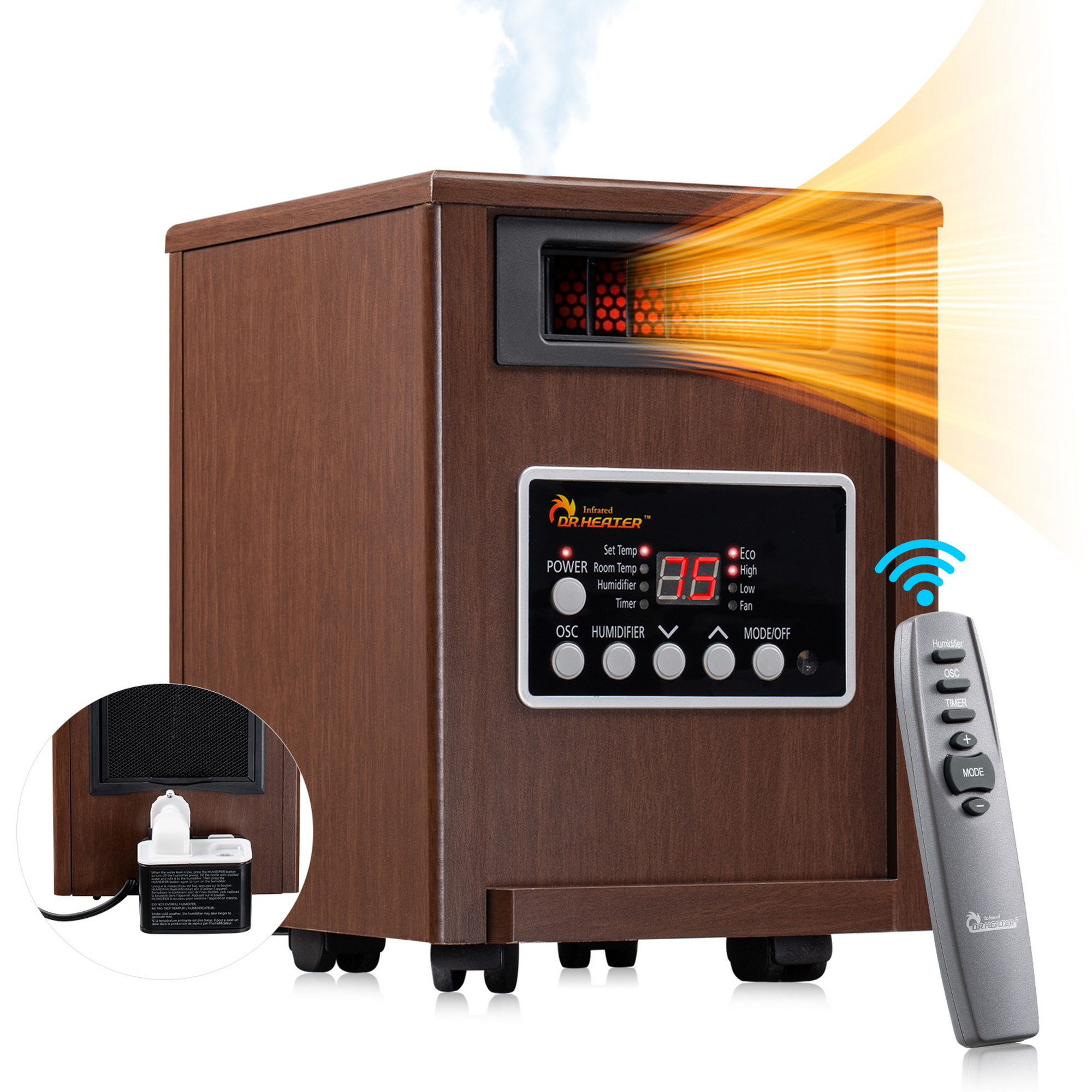 Dr. Infrared Heater, Walnut Dual Heating System with Humidifier, Heat Type Forced Air, Heat Output 5200 Btu/hour, Model# DR-998W